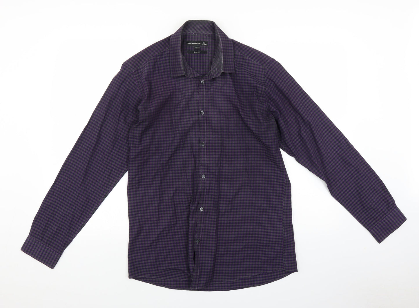 Cedar Wood State Mens Purple Check   Button-Up Size 15.5