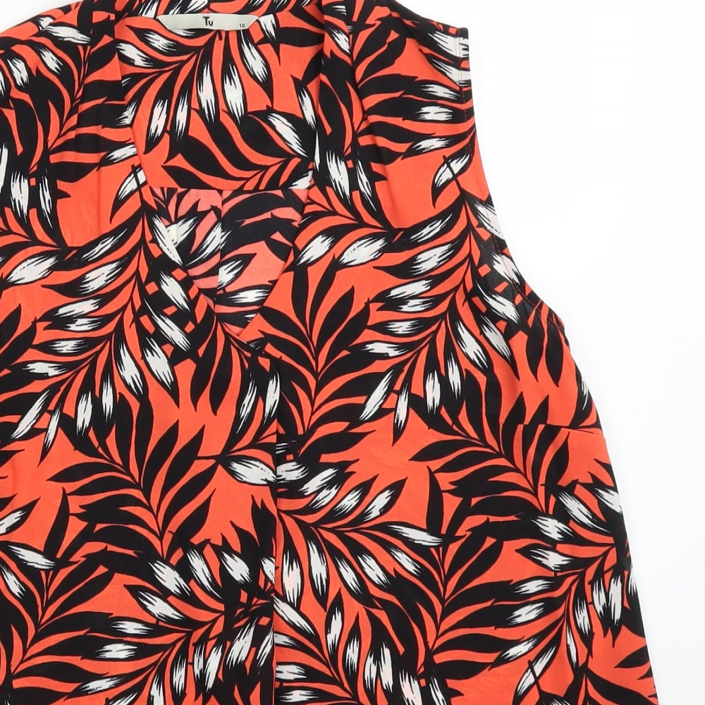TU Womens Orange Floral  Basic Blouse Size 10