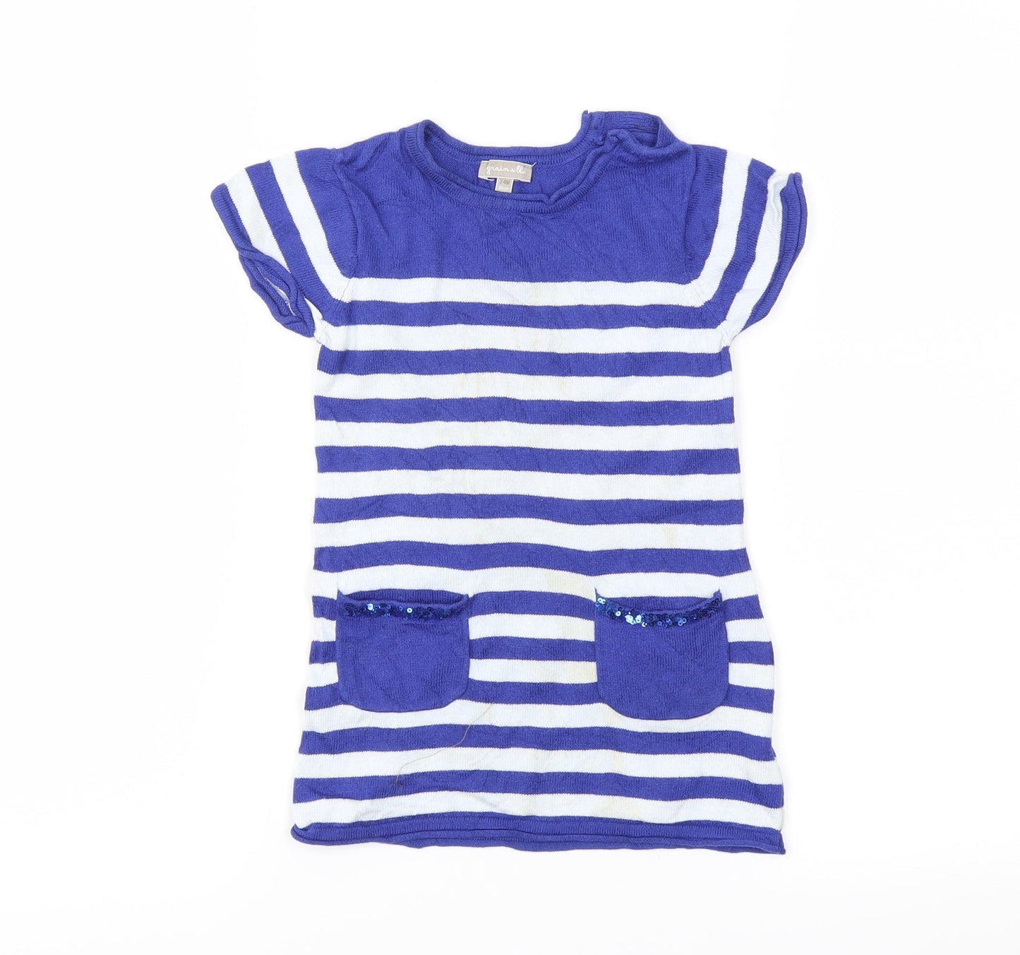 Preworn Girls Blue Striped  Tunic Jumper Size 2 Years