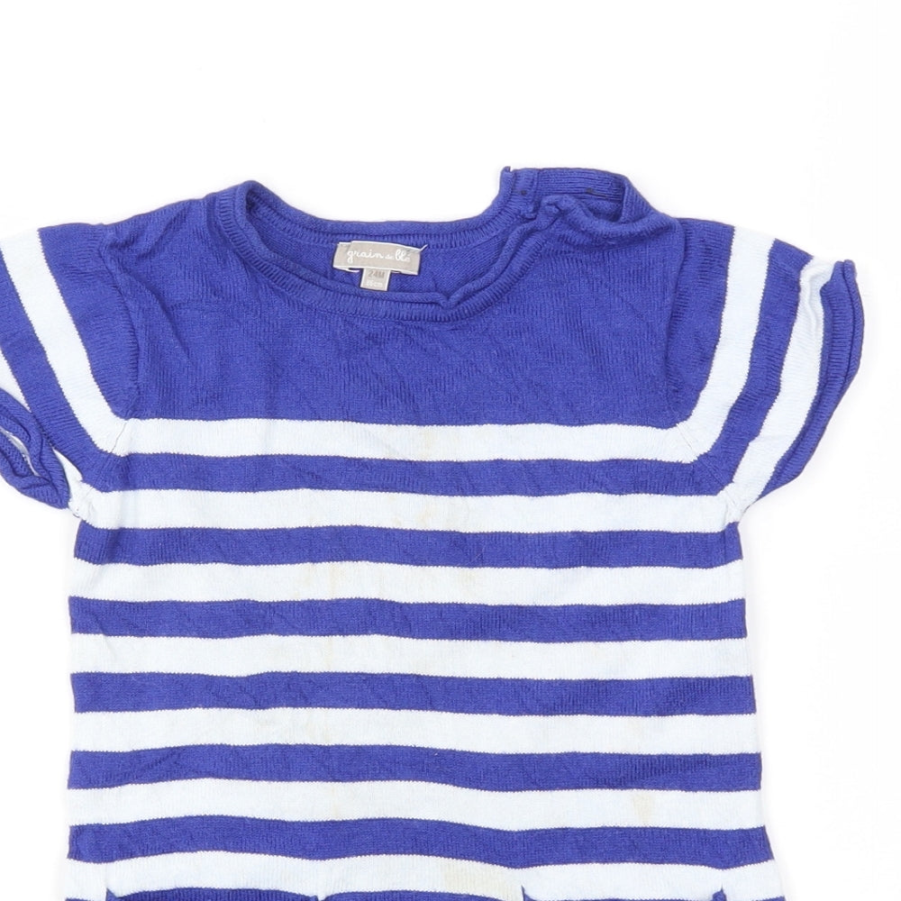 Preworn Girls Blue Striped  Tunic Jumper Size 2 Years