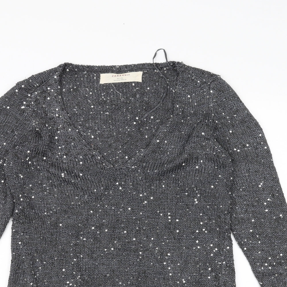 Zara Knit Womens Grey  Knit Pullover Jumper Size S