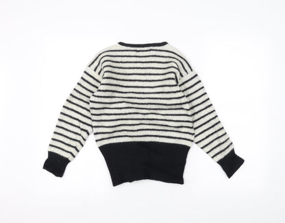Expressions Womens White Striped  Pullover Jumper Size M