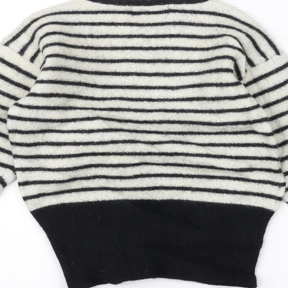 Expressions Womens White Striped  Pullover Jumper Size M