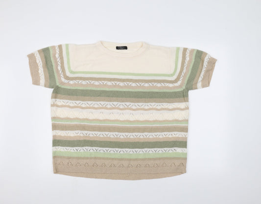 BM Womens White Striped  Pullover Jumper Size M