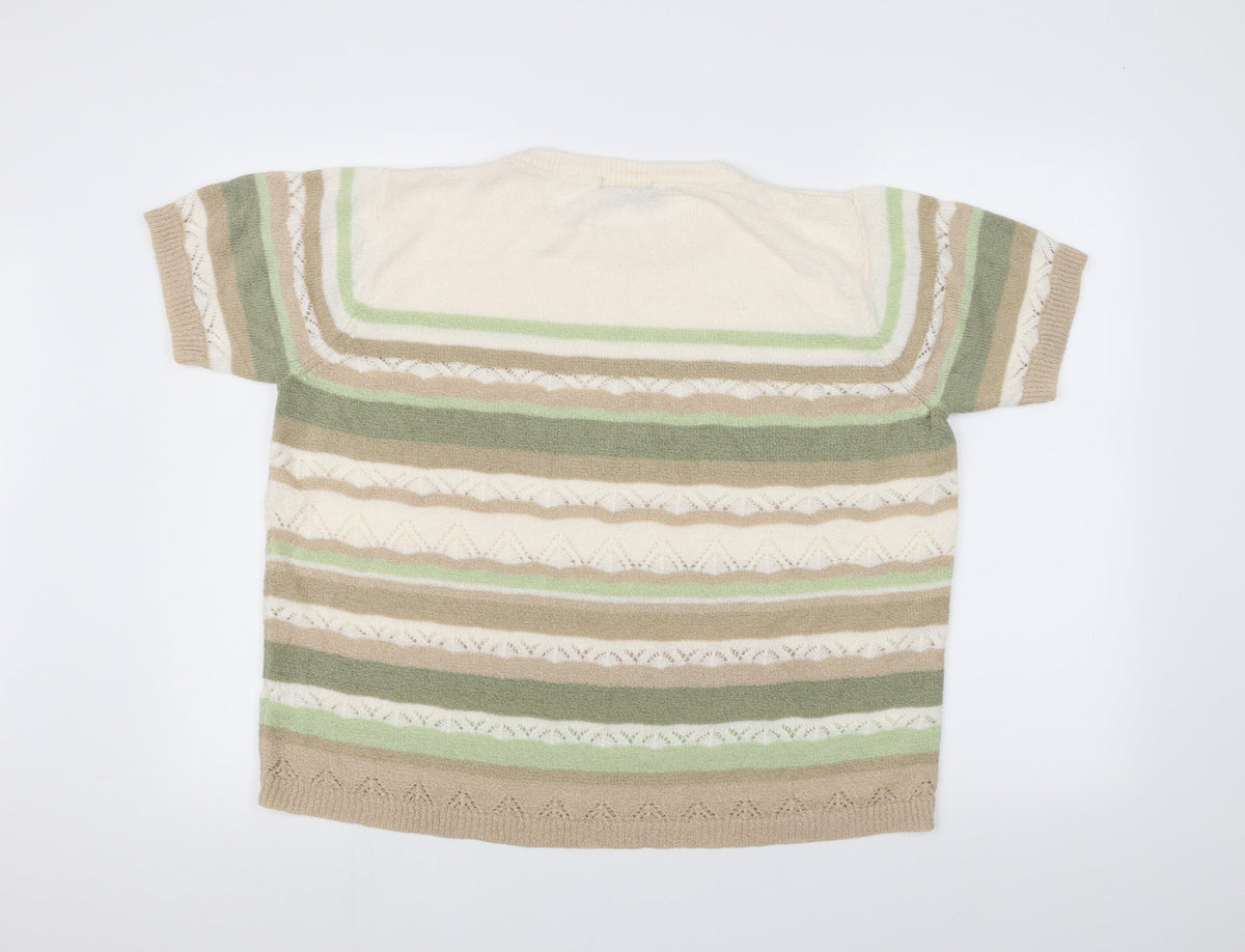 Bonmarché Womens White Striped Pullover Jumper Size M