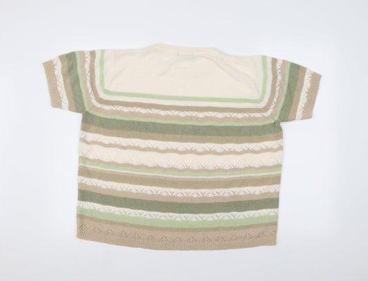 BM Womens White Striped  Pullover Jumper Size M