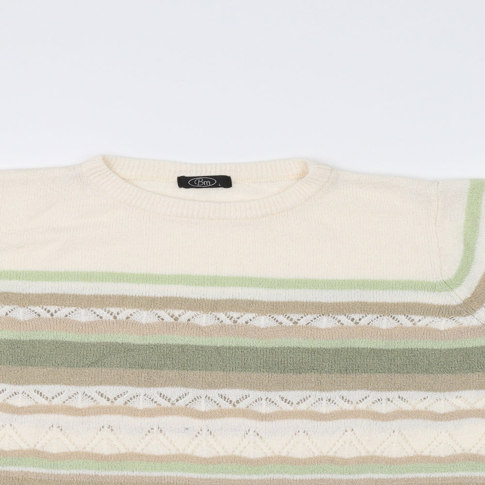 Bonmarché Womens White Striped Pullover Jumper Size M