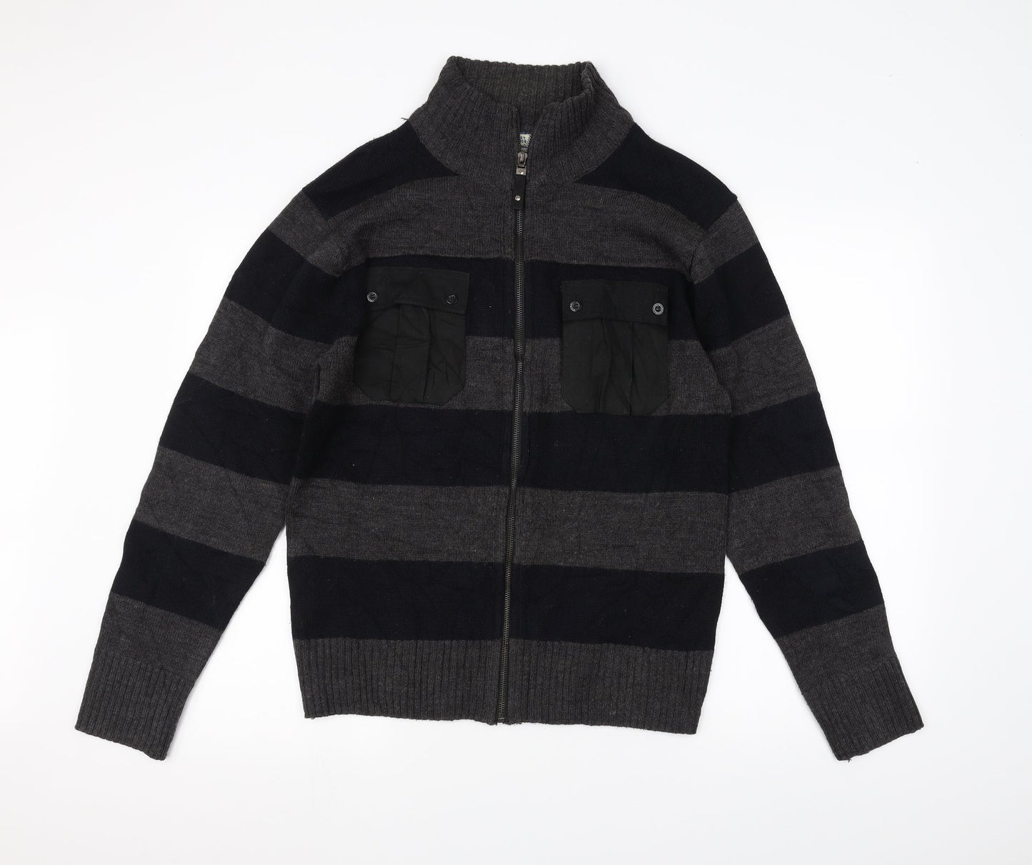 Lee Cooper Mens Grey Striped  Full Zip Jumper Size M