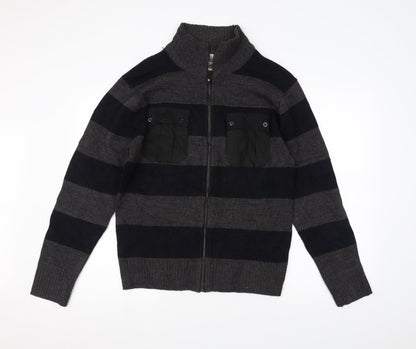 Lee Cooper Mens Grey Striped  Full Zip Jumper Size M