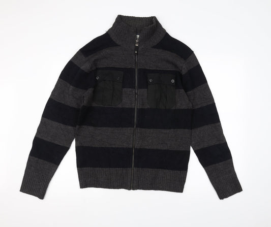 Lee Cooper Mens Grey Striped  Full Zip Jumper Size M
