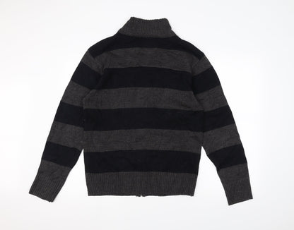 Lee Cooper Mens Grey Striped  Full Zip Jumper Size M
