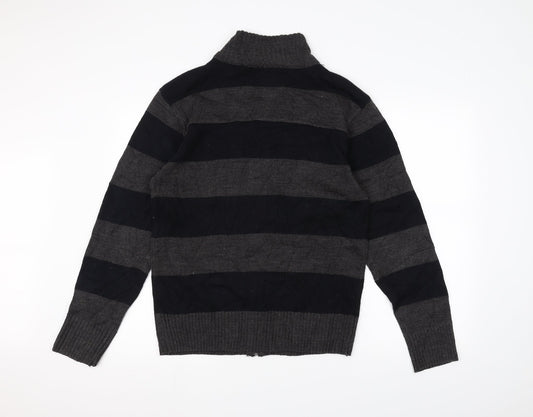 Lee Cooper Mens Grey Striped  Full Zip Jumper Size M