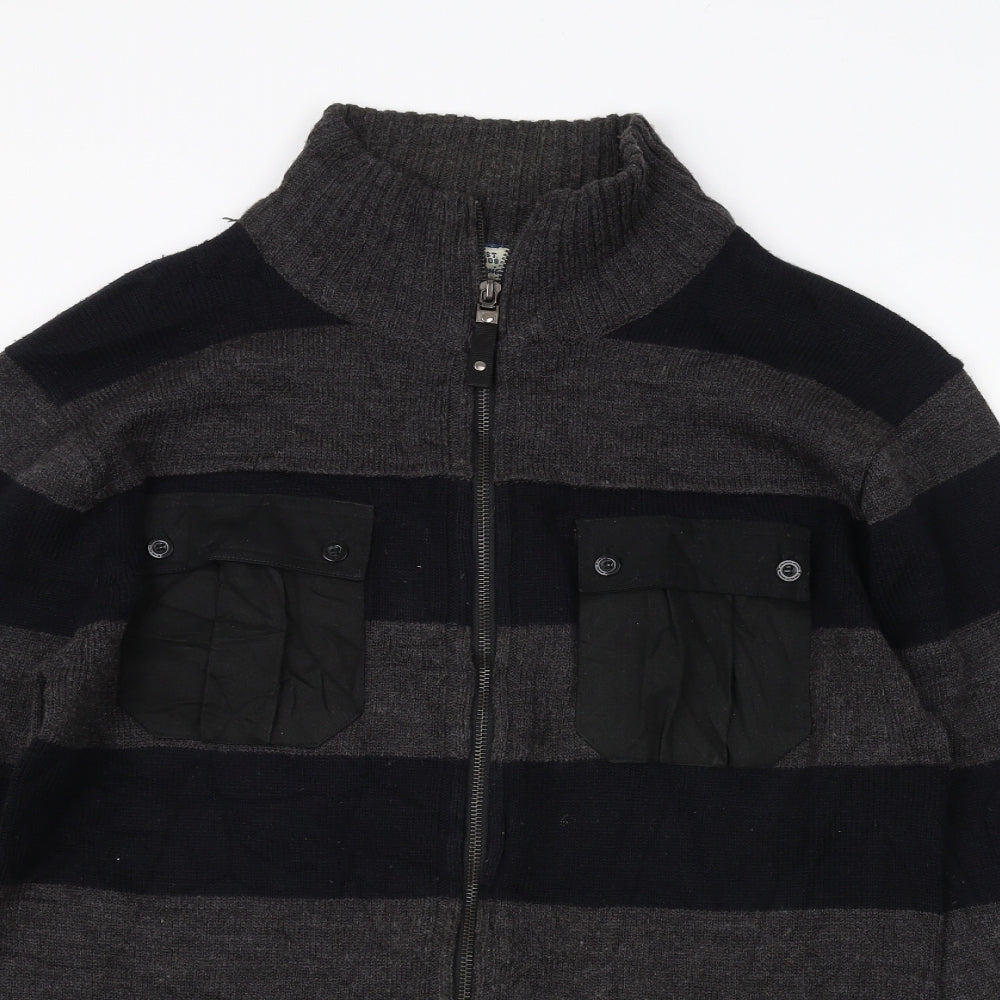 Lee Cooper Mens Grey Striped  Full Zip Jumper Size M