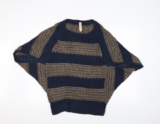 Pull&Bear Womens Blue Striped Knit Pullover Jumper Size M