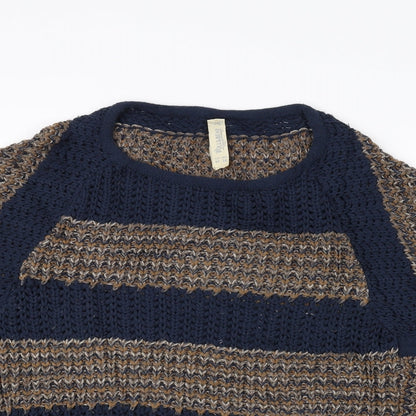 Pull&Bear Womens Blue Striped Knit Pullover Jumper Size M