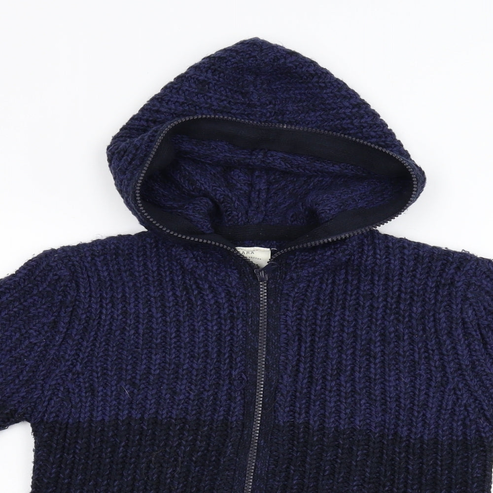 Zara Boys Blue  Knit Full Zip Hoodie Size 7 Years