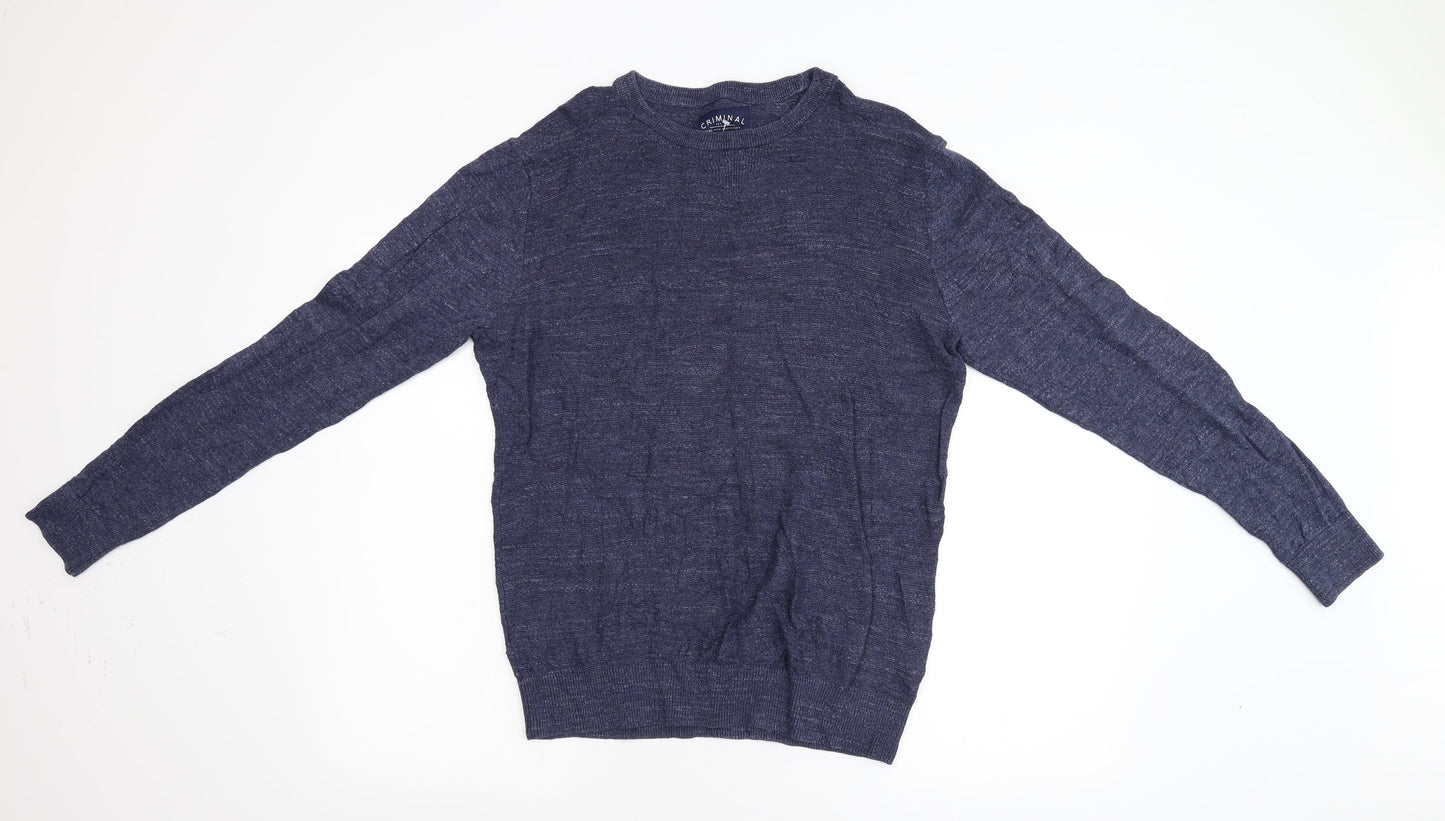 Criminal Mens Blue  Knit Pullover Jumper Size M