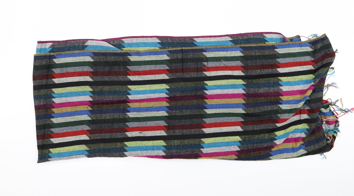 Front view of Preworn unisex multicoloured striped scarf