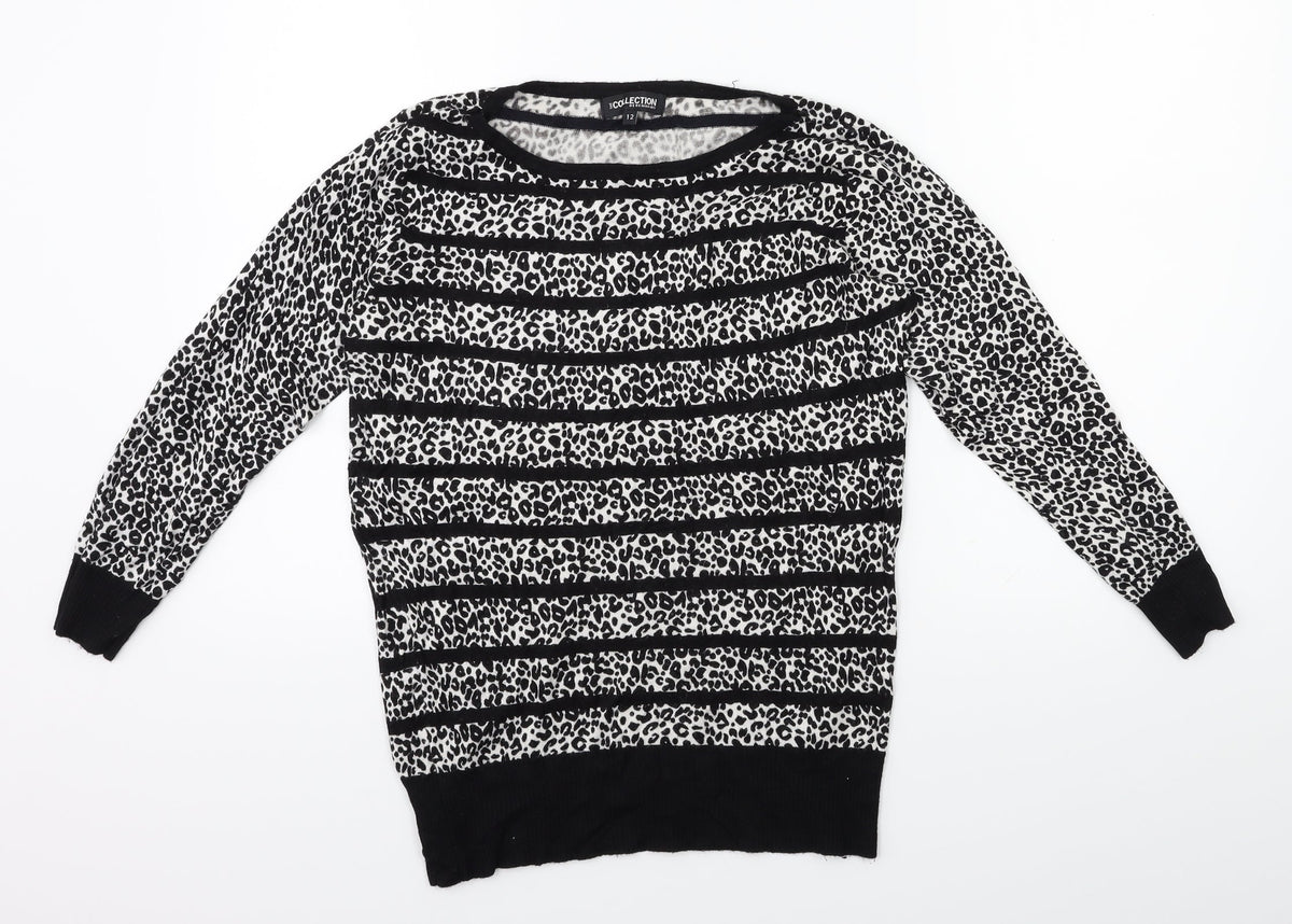 Debenhams Womens Black Animal Print  Pullover Jumper Size 12