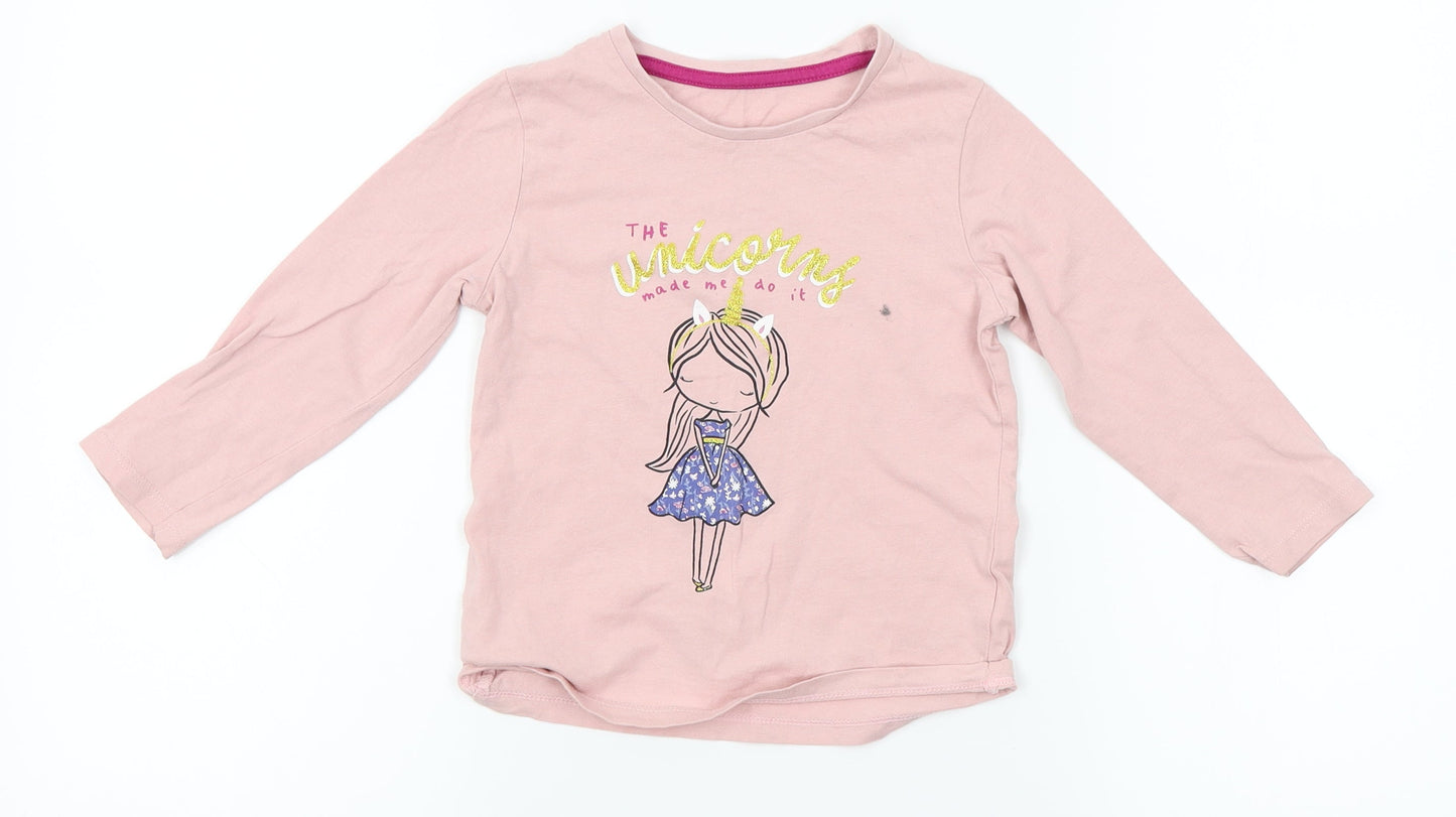 Matalan Girls Pink   Top Pyjama Top Size 3-4 Years  - Unicorn