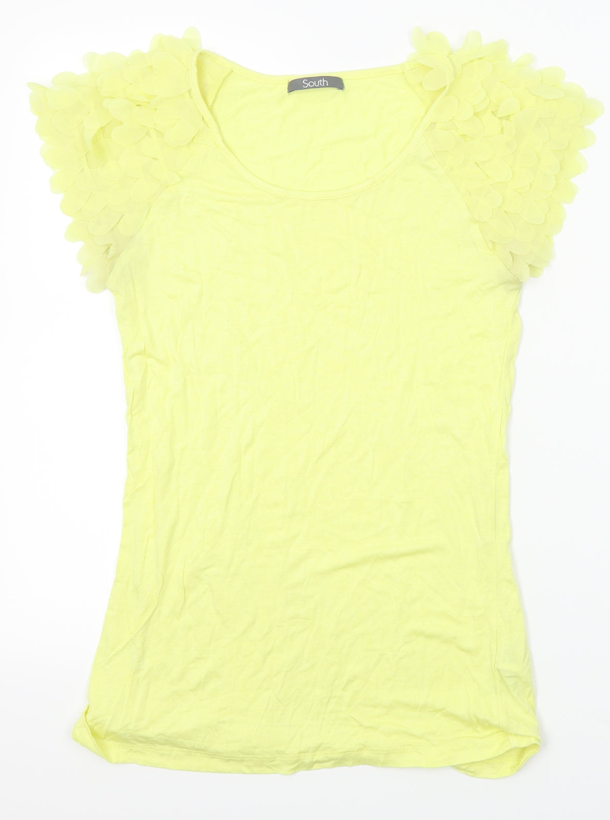 Womens UK Size 10 South Yellow Basic T-Shirt