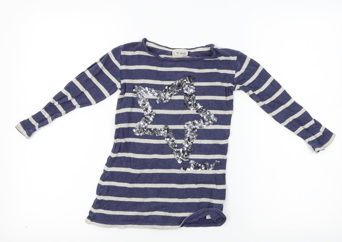 Next Girls Blue Striped  Basic T-Shirt Size 4 Years  - Star
