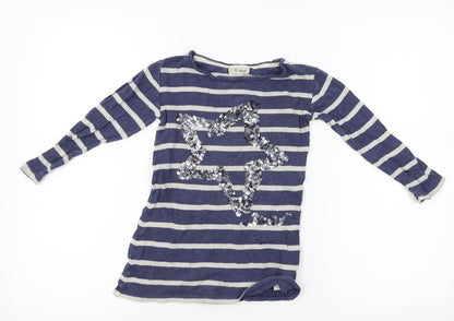 Next Girls Blue Striped  Basic T-Shirt Size 4 Years  - Star