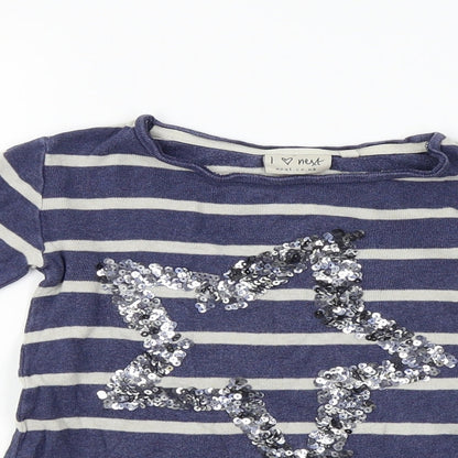 Next Girls Blue Striped  Basic T-Shirt Size 4 Years  - Star