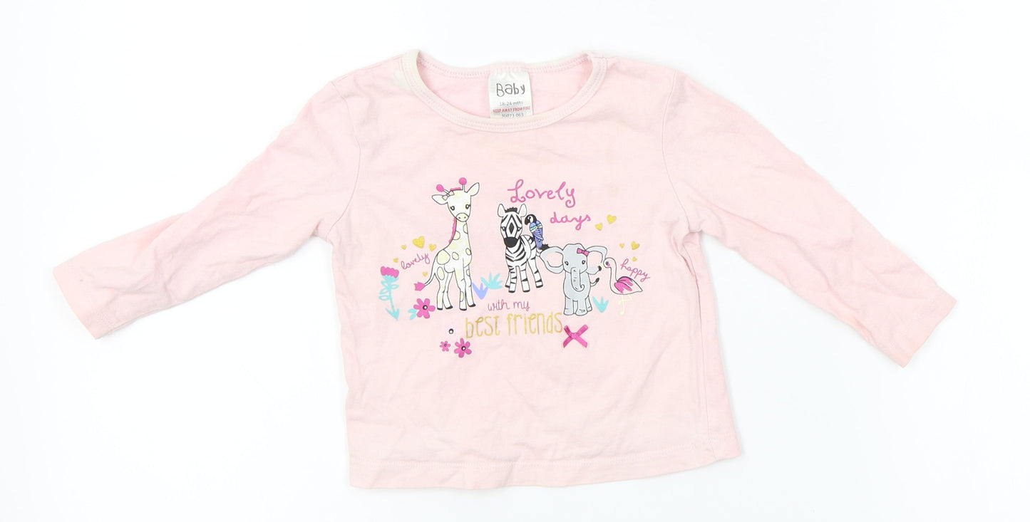peacock Girls Pink   Basic T-Shirt Size 18-24 Months  - animal