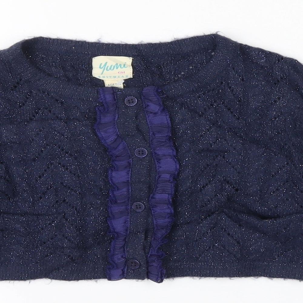 Yummi Girl Girls Blue Herringbone Knit Pullover Jumper Size 5-6 Years