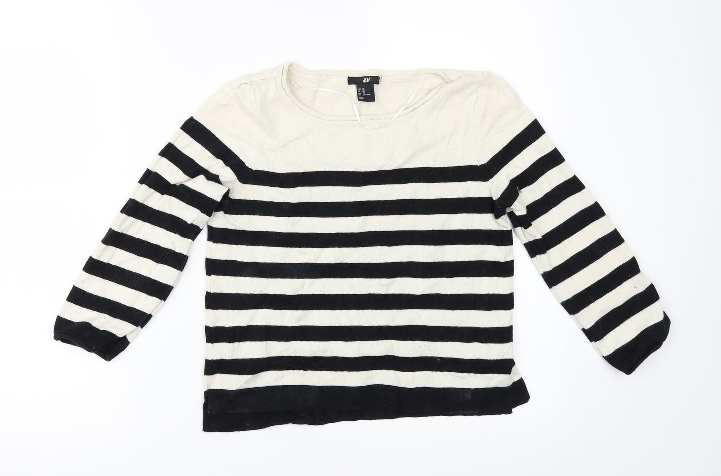H&M Womens White Striped  Pullover Jumper Size XS  - Elbow Patches