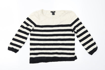 H&M Womens White Striped  Pullover Jumper Size XS  - Elbow Patches