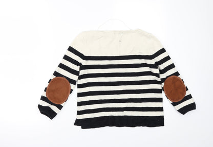 H&M Womens White Striped  Pullover Jumper Size XS  - Elbow Patches