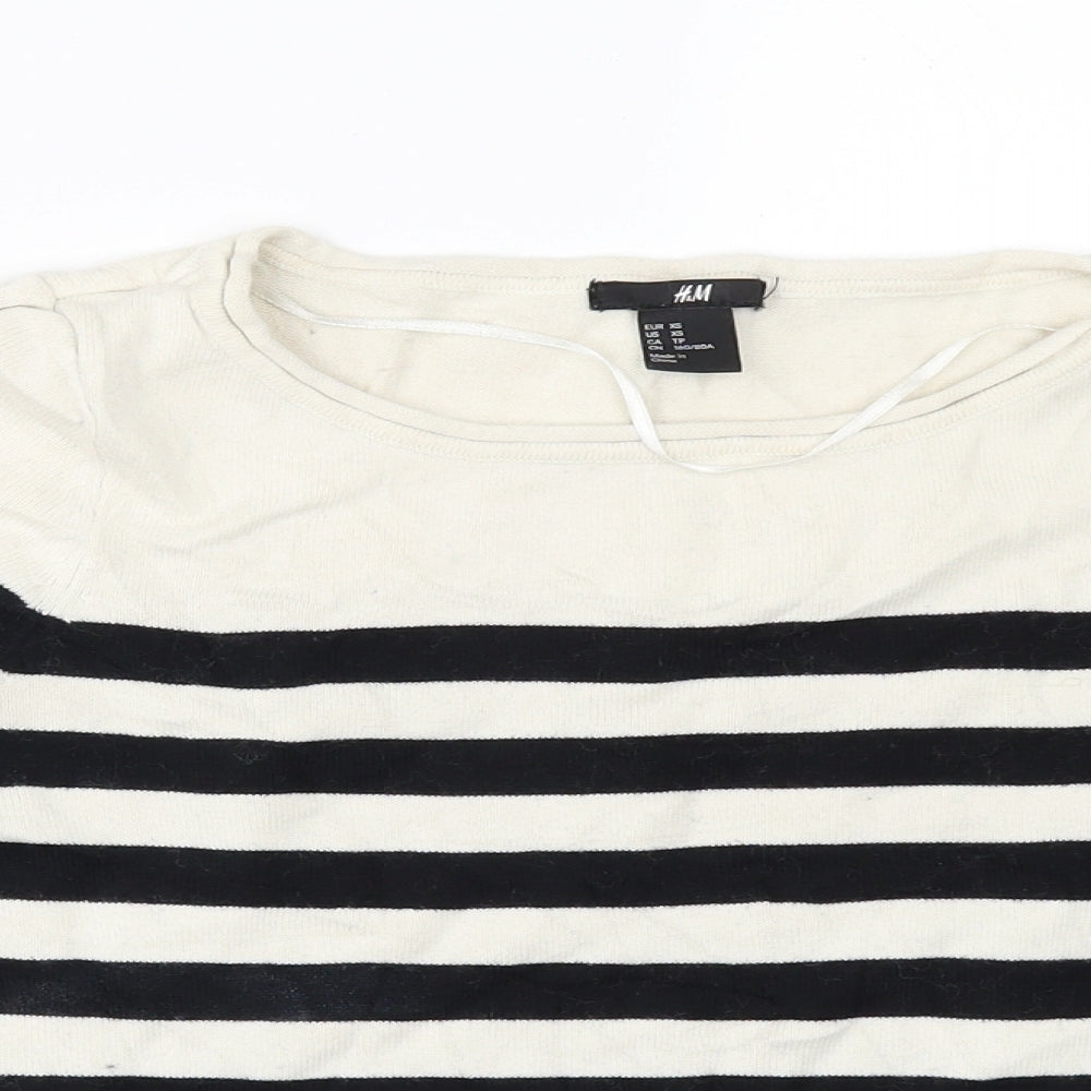 H&M Womens White Striped  Pullover Jumper Size XS  - Elbow Patches