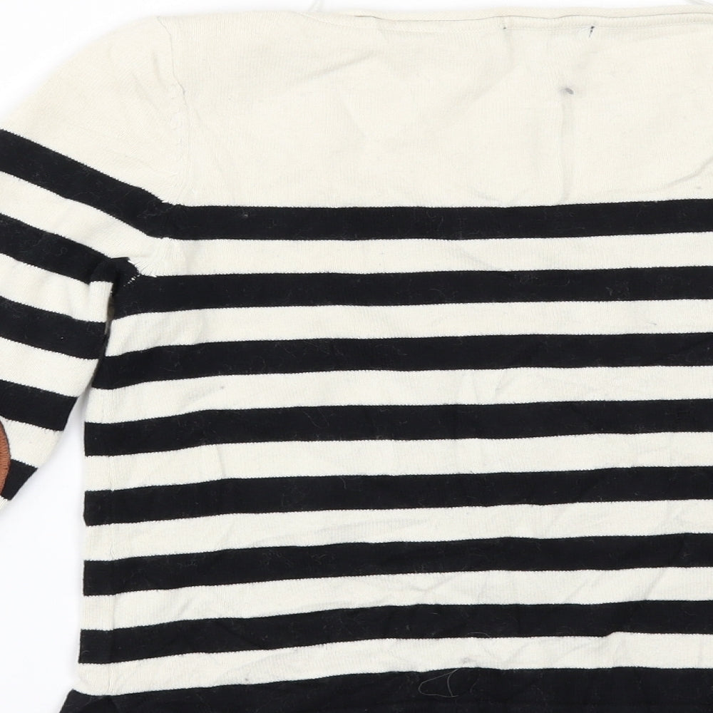 H&M Womens White Striped  Pullover Jumper Size XS  - Elbow Patches