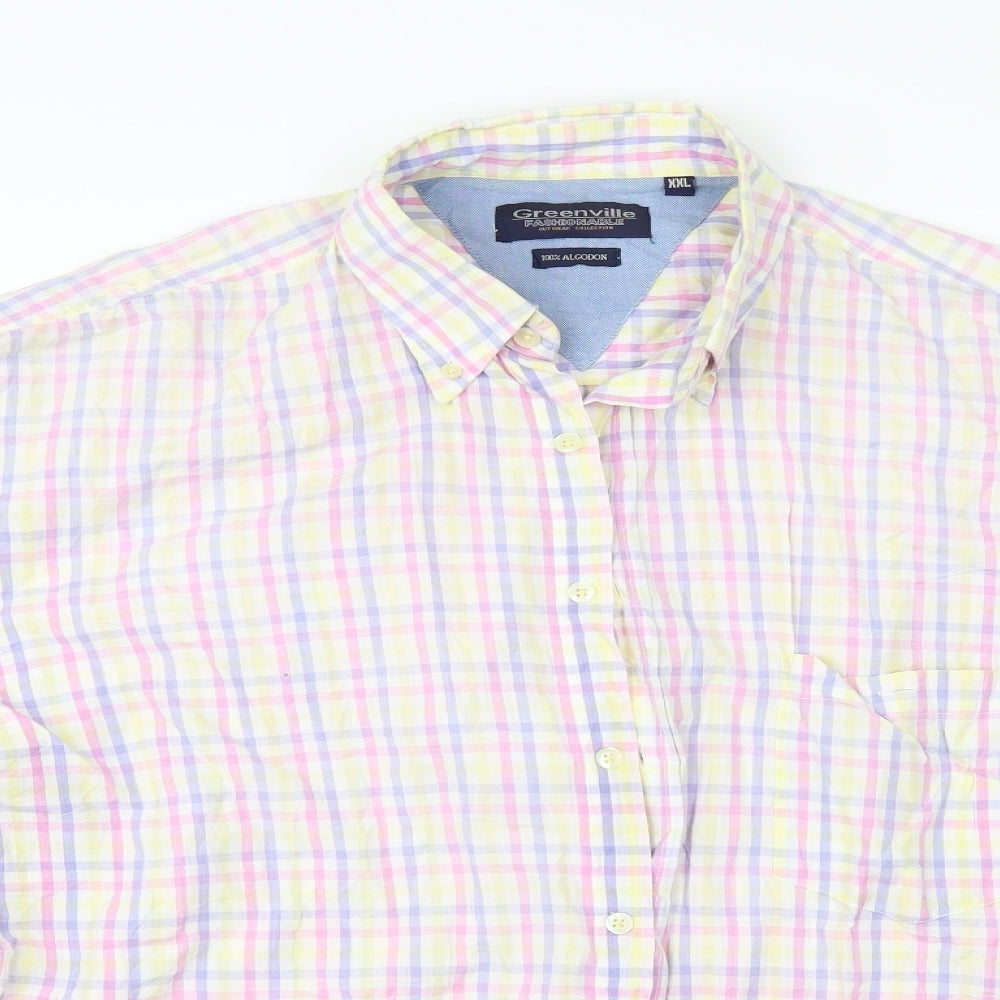 Mens UK Size 2XL GREENVILLA White  Button-Up Short Sleeve Casual Shirt