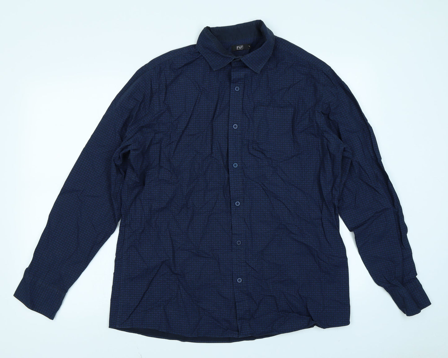 F&F Mens Blue Argyle/Diamond   Button-Up Size L