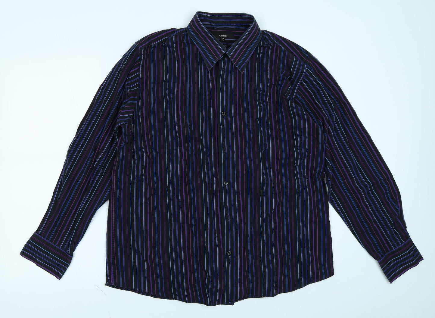 George Mens Purple Striped   Button-Up Size 17