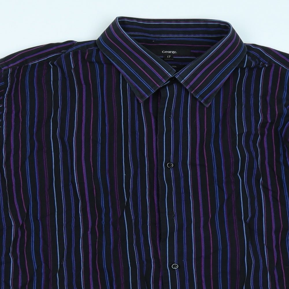 George Mens Purple Striped   Button-Up Size 17