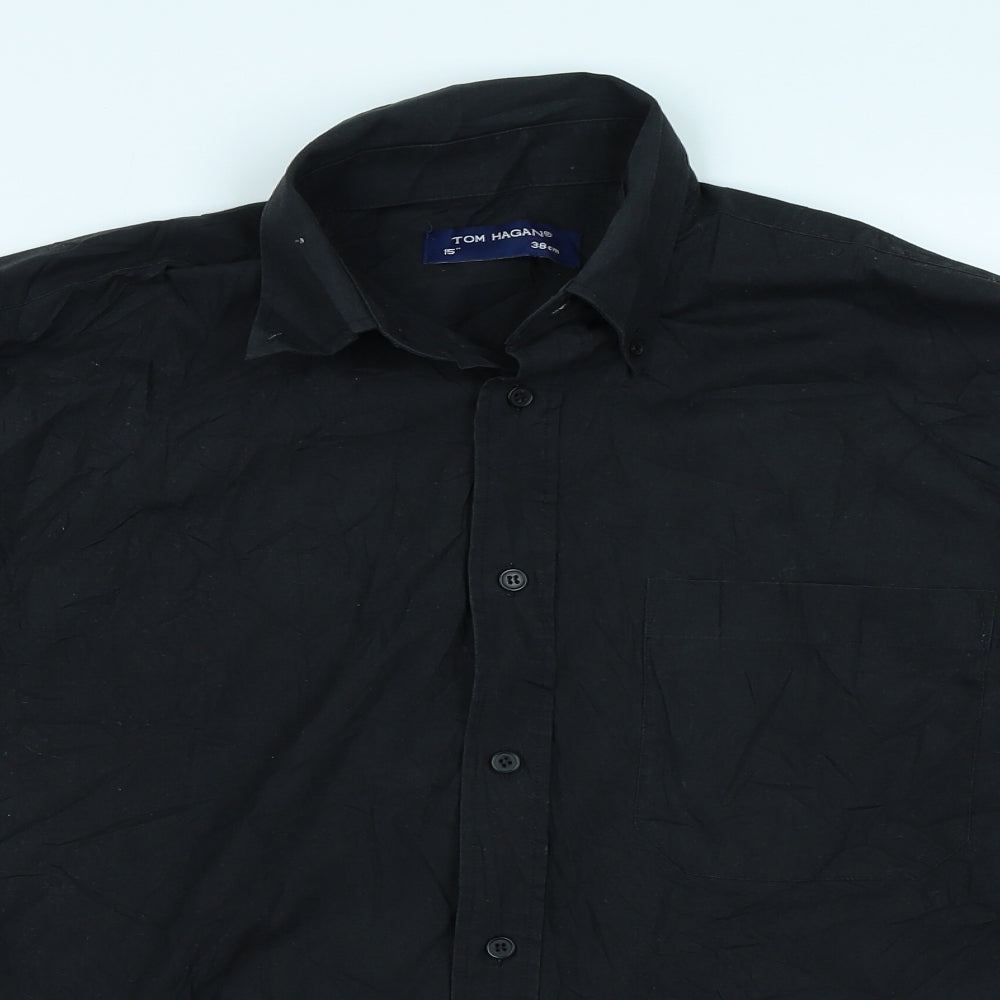 Tom Hagan Mens Black    Button-Up Size 15