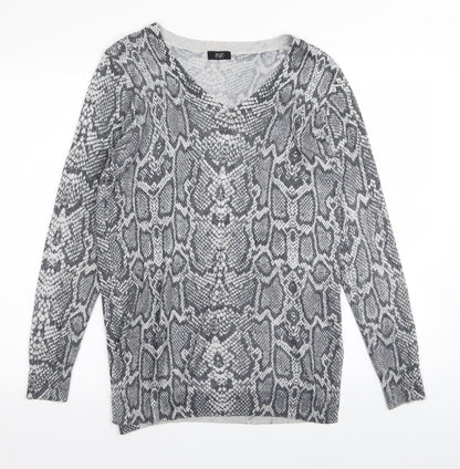 F&F Womens Grey Animal Print  Basic T-Shirt Size 12