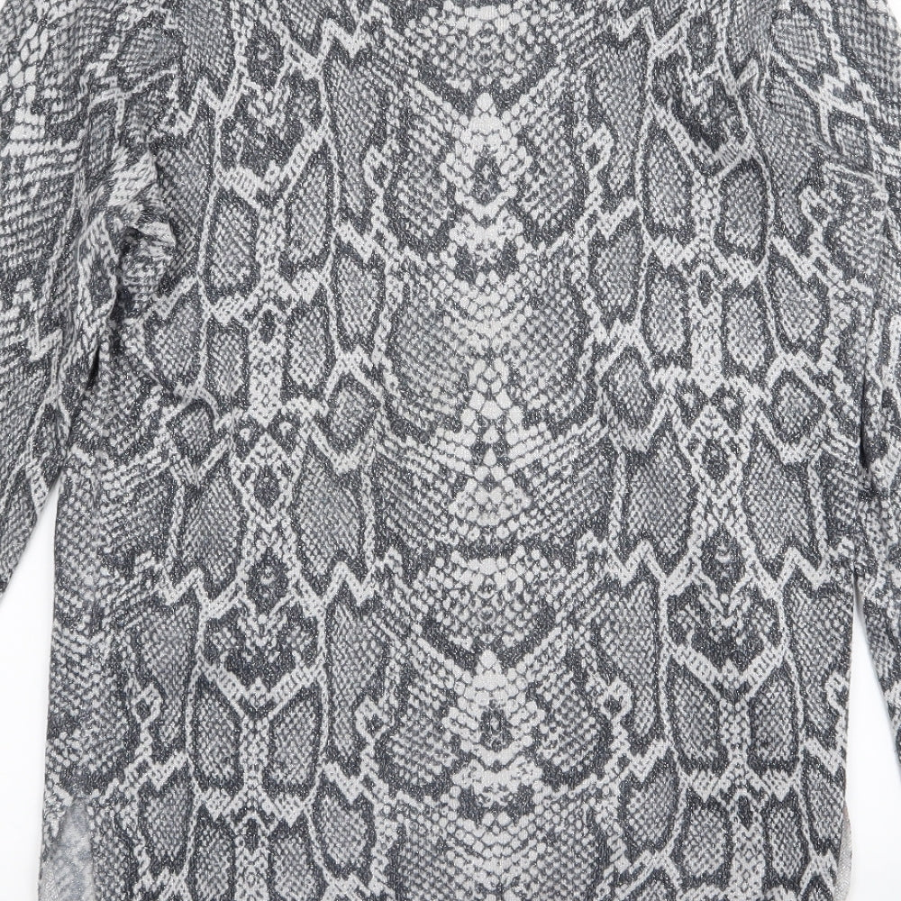 F&F Womens Grey Animal Print  Basic T-Shirt Size 12