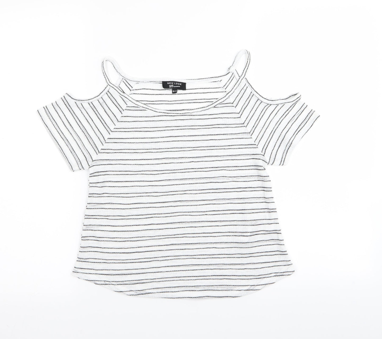new loo Girls White Striped  Basic T-Shirt Size 10-11 Years