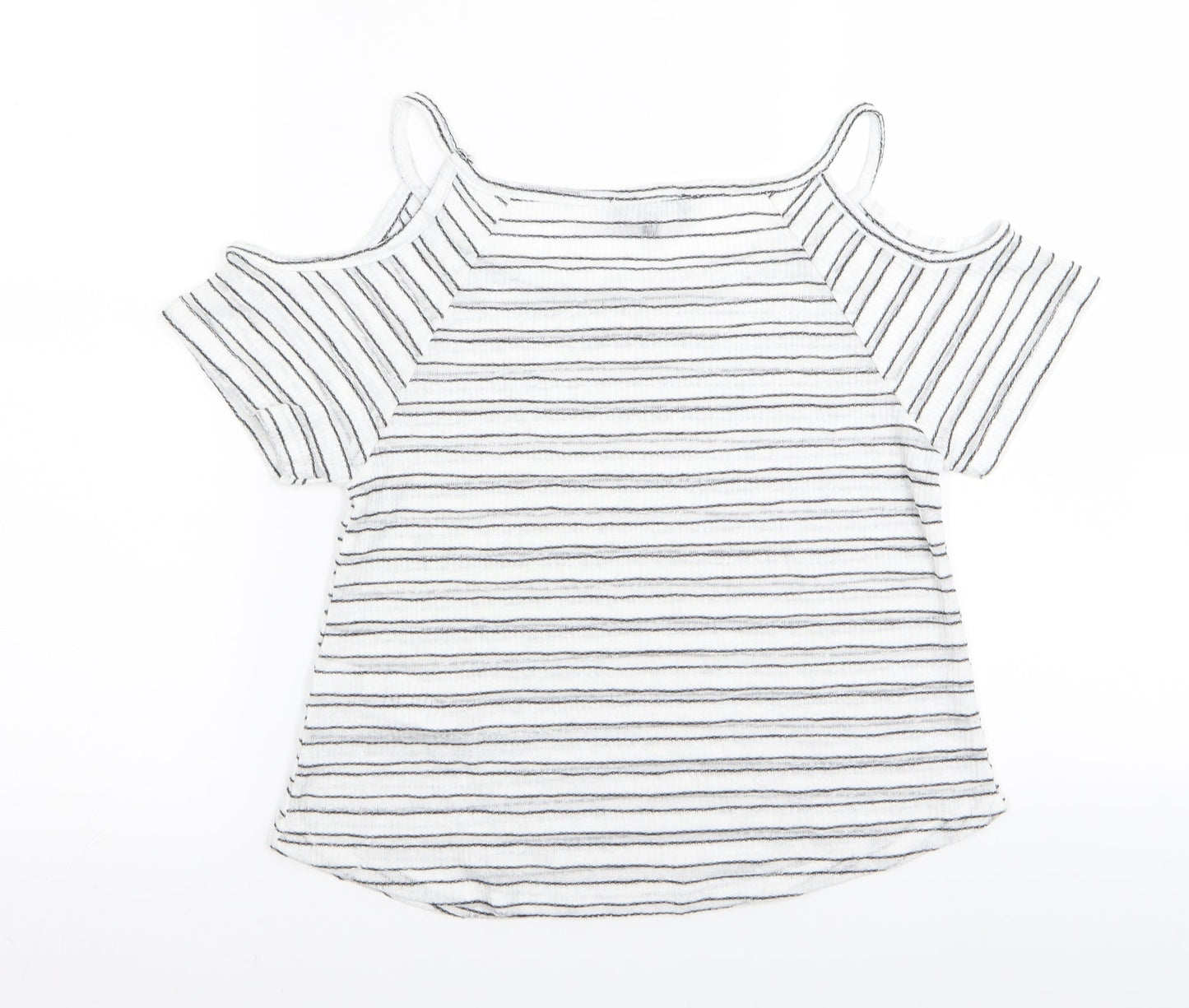 new loo Girls White Striped  Basic T-Shirt Size 10-11 Years