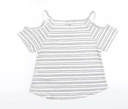 new loo Girls White Striped  Basic T-Shirt Size 10-11 Years