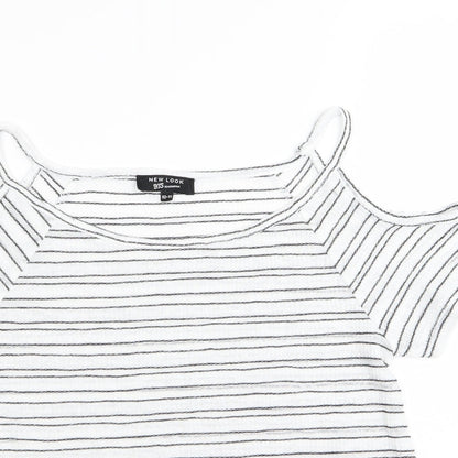 new loo Girls White Striped  Basic T-Shirt Size 10-11 Years
