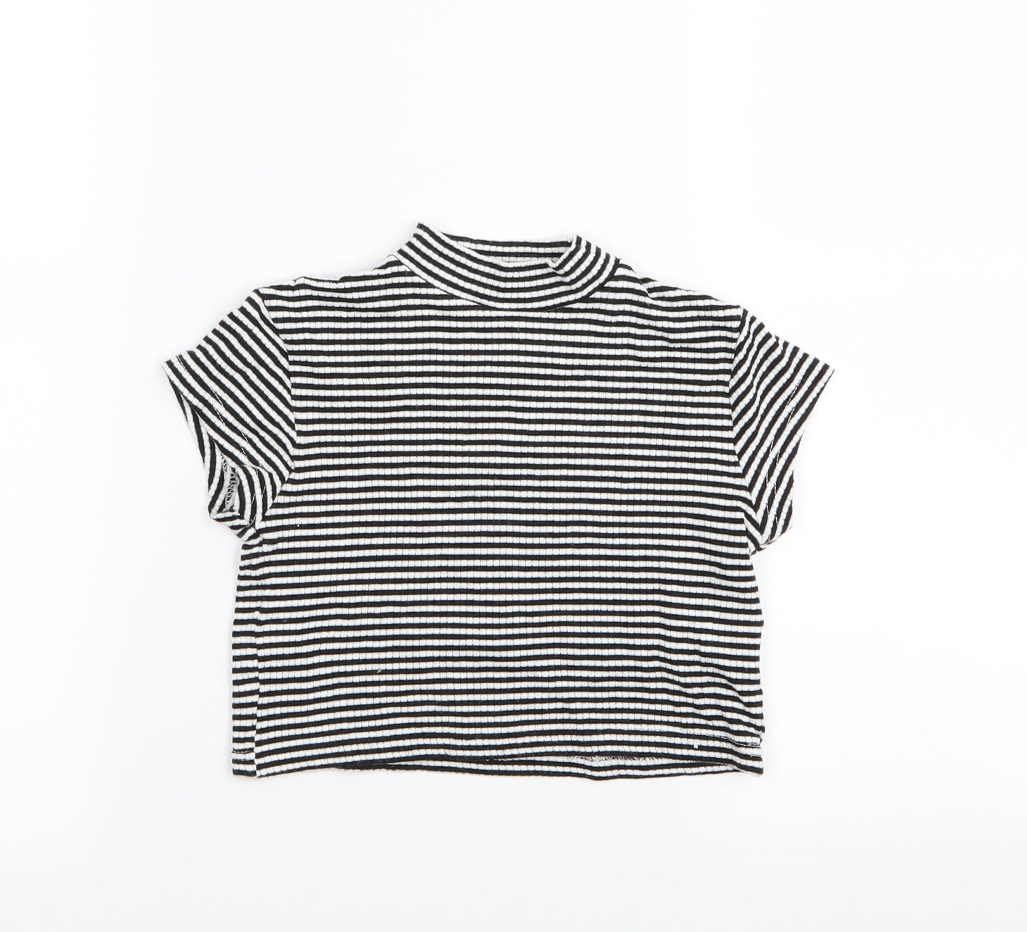 Preworn Girls White Striped  Basic T-Shirt Size 8-9 Years