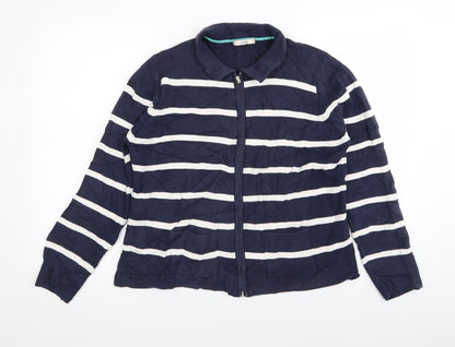 M&S Womens Blue Striped  Full Zip Jumper Size 14