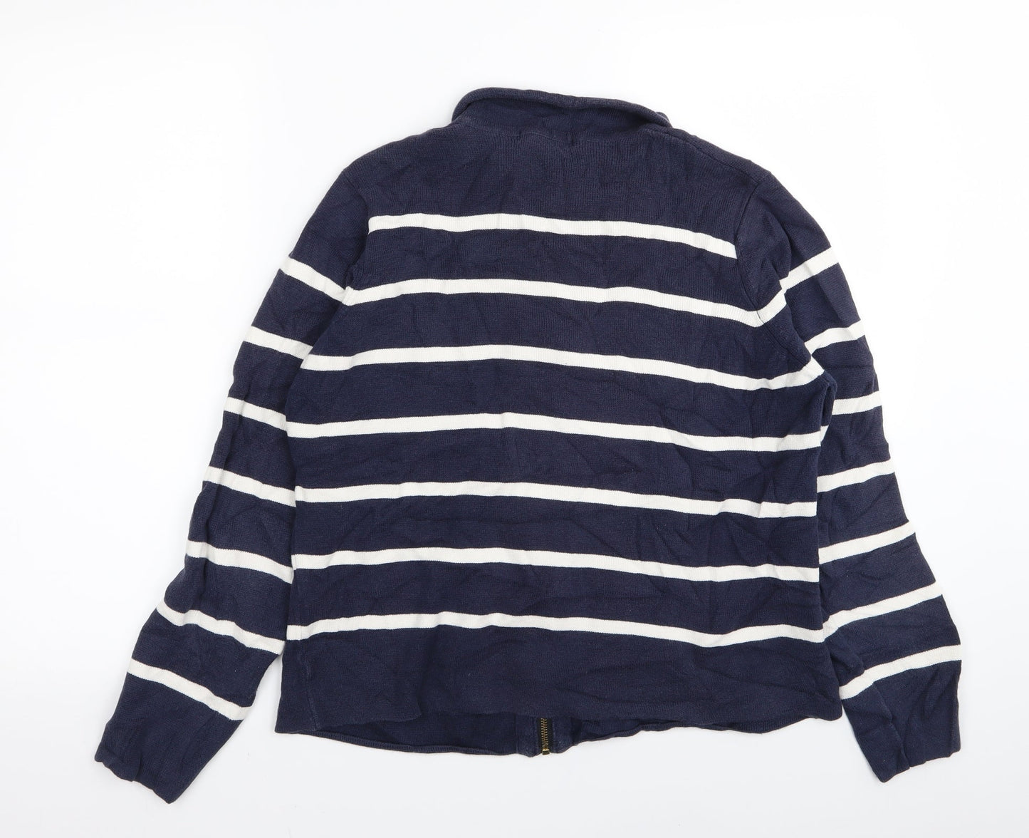 M&S Womens Blue Striped  Full Zip Jumper Size 14