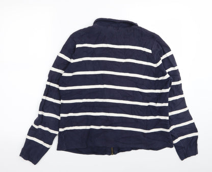 M&S Womens Blue Striped  Full Zip Jumper Size 14